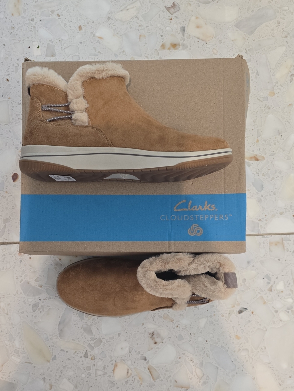 NWB - Cloudsteppers by Clarks Tan Suede Fur-Lined Ankle Booties